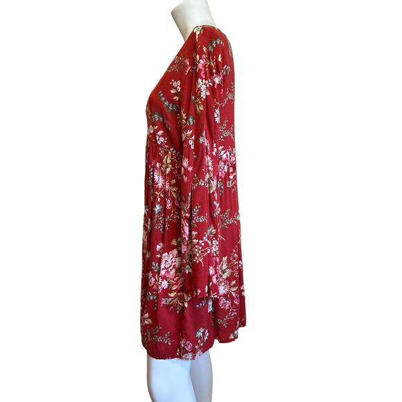 Ralph Lauren Denim & Supply Red Floral Long Sleeved V-Neck Mini Dress sz M - Picture 3 of 8